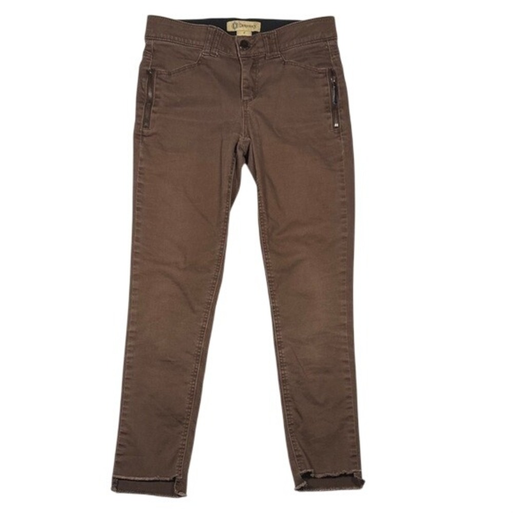 Democracy Ab technology Skinny Pants Brown Raw Hem Zip Pocket Womens 4‎